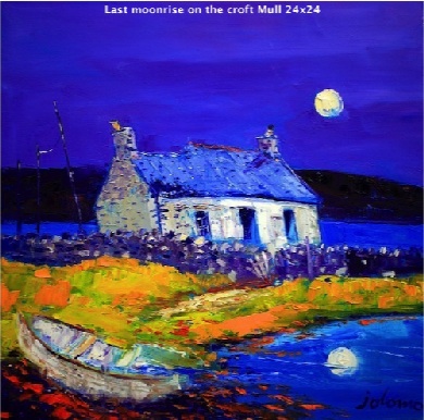 Last moonrise on the croft Mull 24x24  SOLD